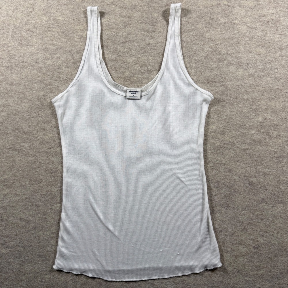 Dainty Abercrombie & Fitch White Ribbed Sheer Scoop Neck Tank Lettuce Hem M